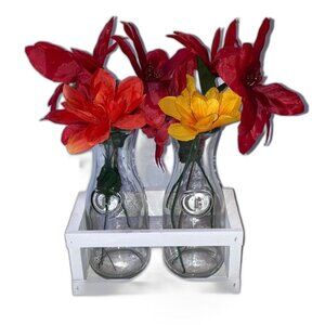 Glass Milk Bottles in Small Wooden Crate Home Decor 2 Bottles